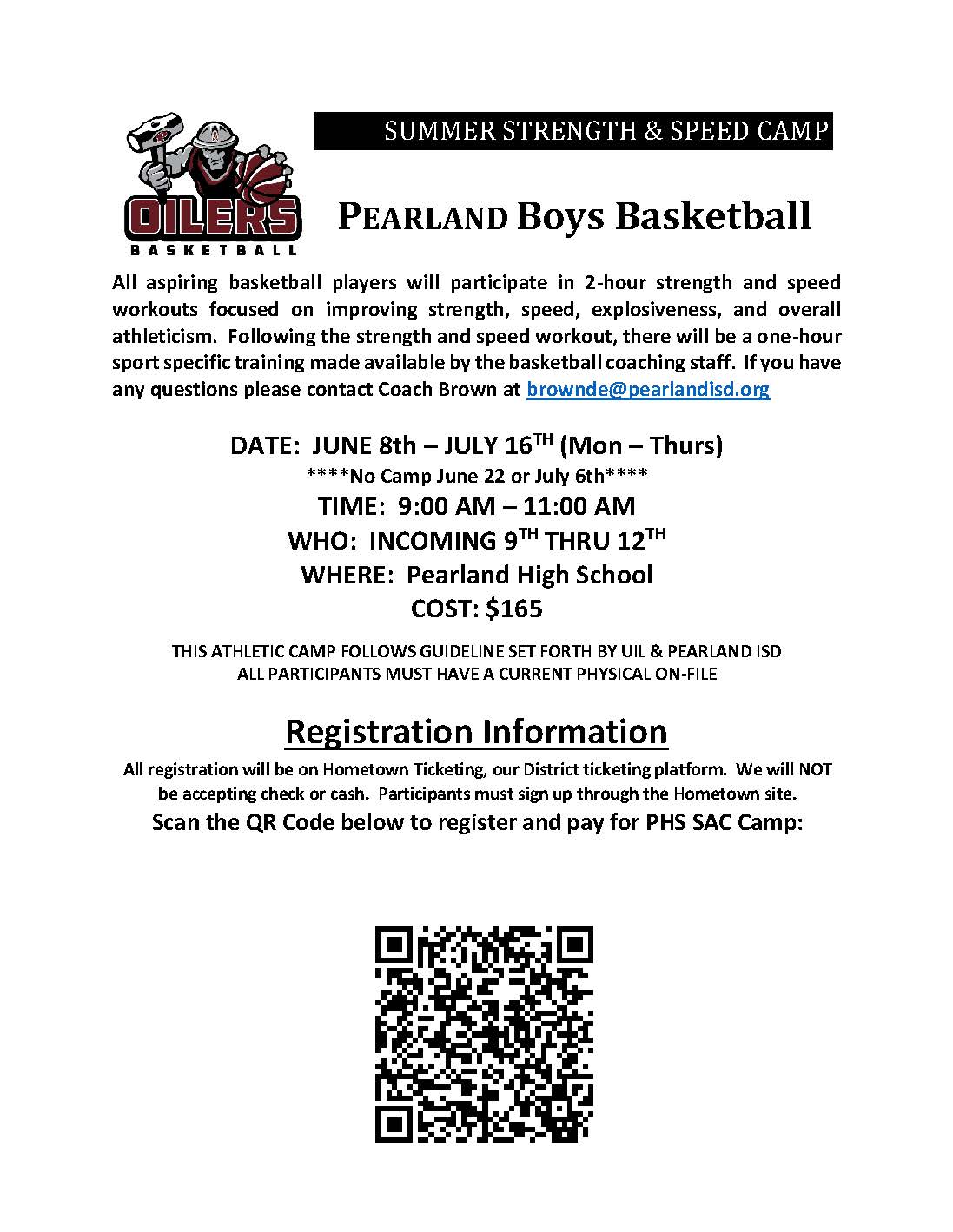 Pearland Oiler Boys Basketball Strength and Speed Camp 2026